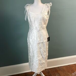 Lulu's White Jaquard Floral Embroidered Midi Dress with Tie Straps